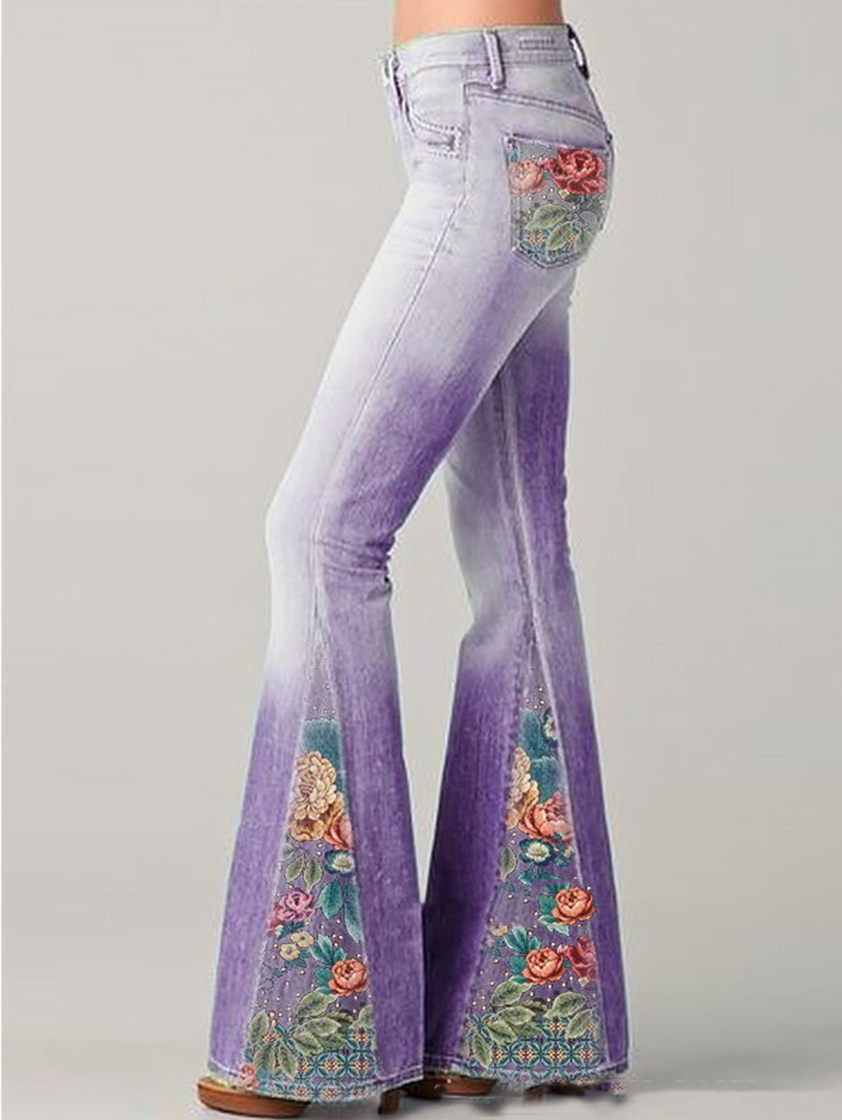 Bootcut Denim Jeans with Flower Embroidery