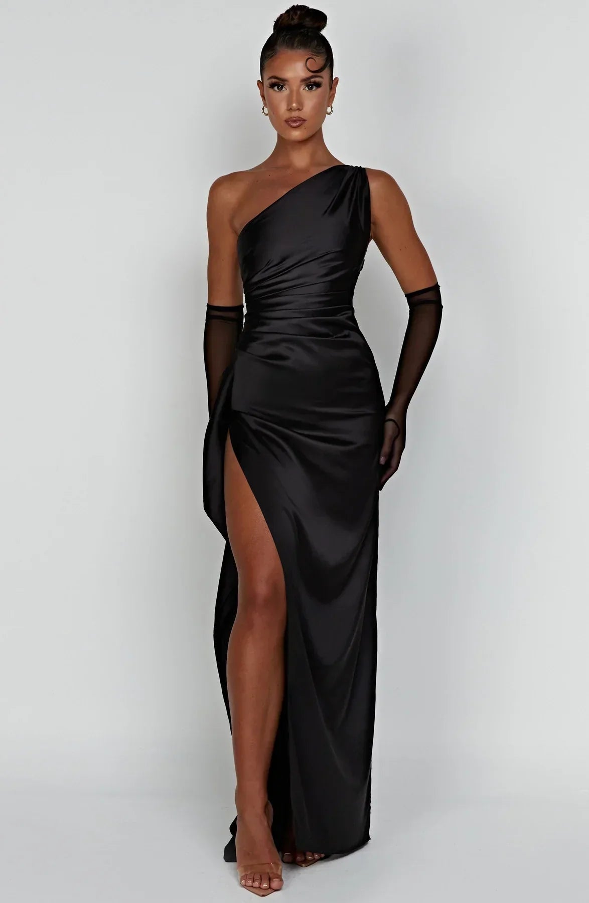 Satin One-Shoulder Evening Maxi Gown