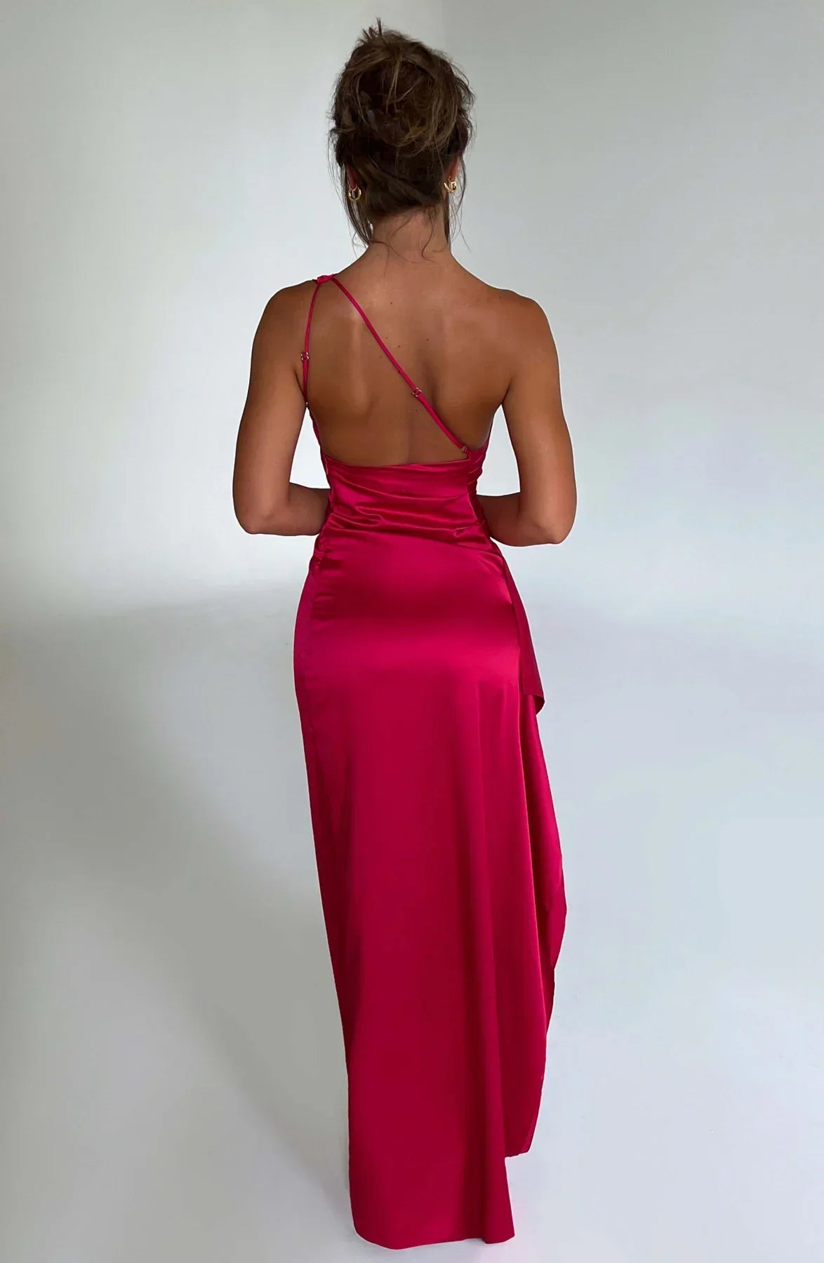 Satin One-Shoulder Evening Maxi Gown