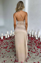 Satin One-Shoulder Evening Maxi Gown