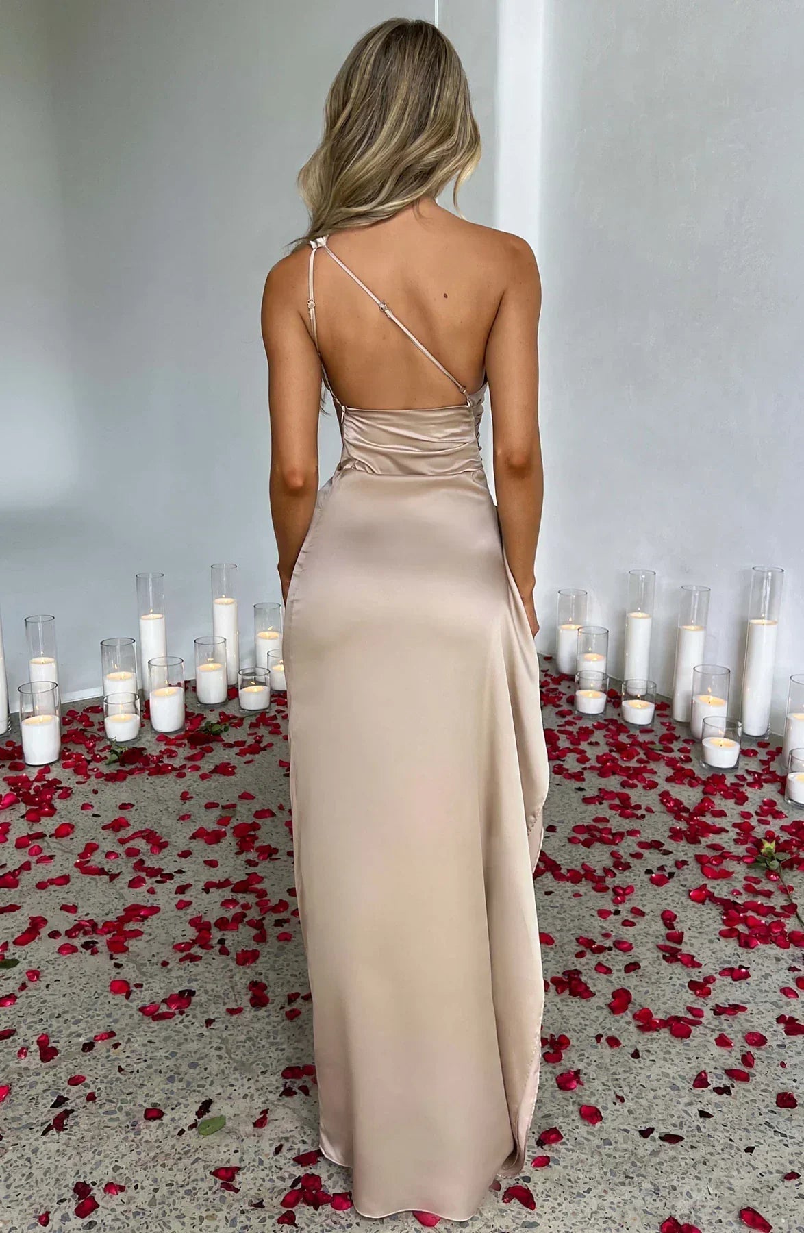 Satin One-Shoulder Evening Maxi Gown
