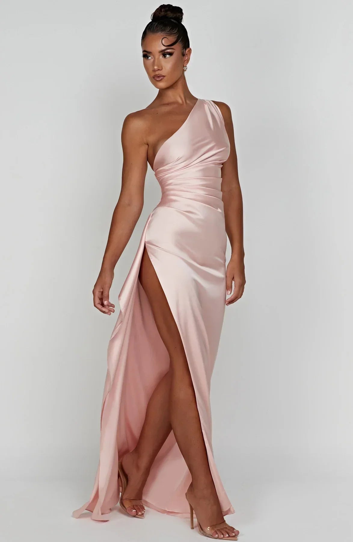 Satin One-Shoulder Evening Maxi Gown