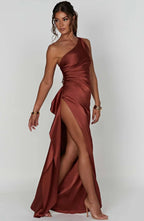 Satin One-Shoulder Evening Maxi Gown
