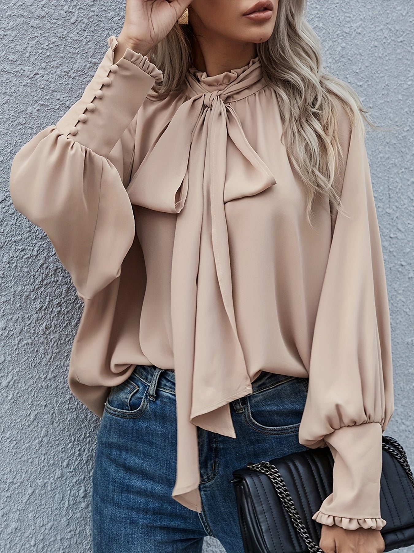 Tie Neck Long Sleeve Blouse