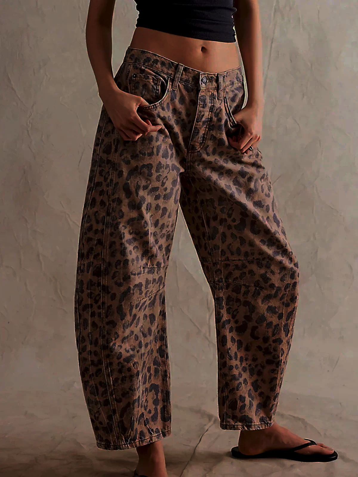 Leopard Print Barrel Jeans