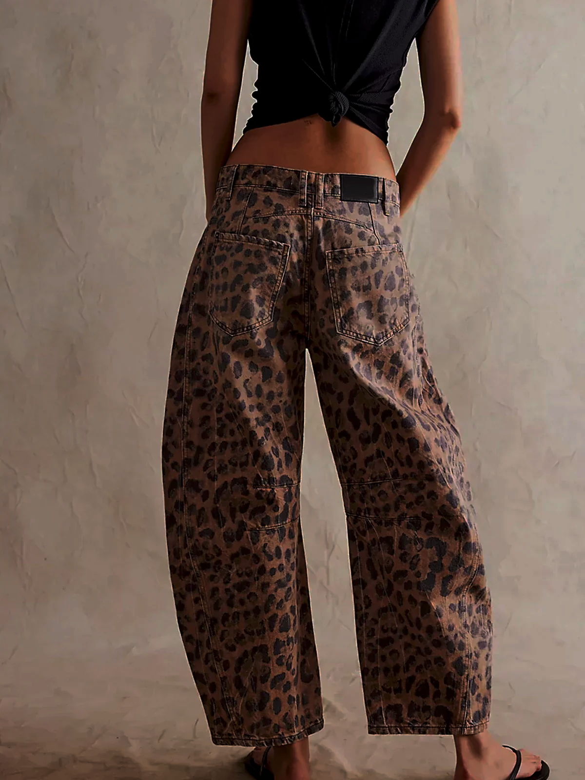 Leopard Print Barrel Jeans