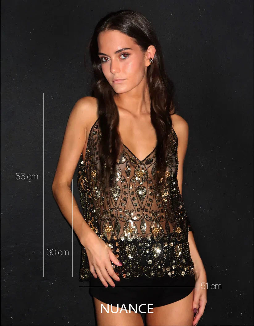 Glitter Pearl Embellished Party Top