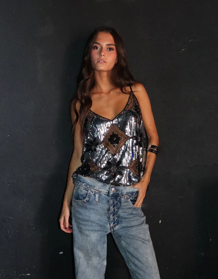 Glitter Pearl Embellished Party Top