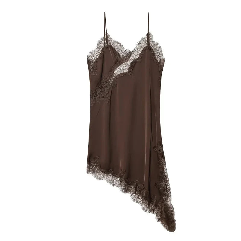 Lace Satin Backless Mini Dress