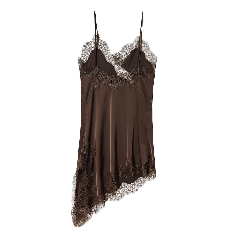 Lace Satin Backless Mini Dress