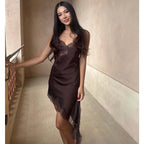 Lace Satin Backless Mini Dress
