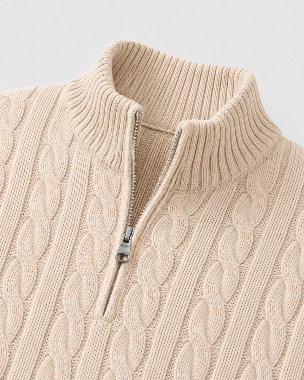 Men’s Cable Knit Quarter-Zip Mock Neck Sweater
