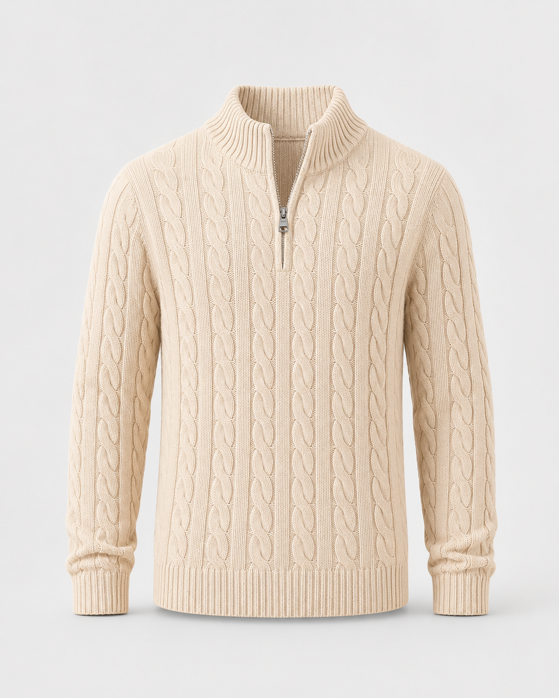 Men’s Cable Knit Quarter-Zip Mock Neck Sweater