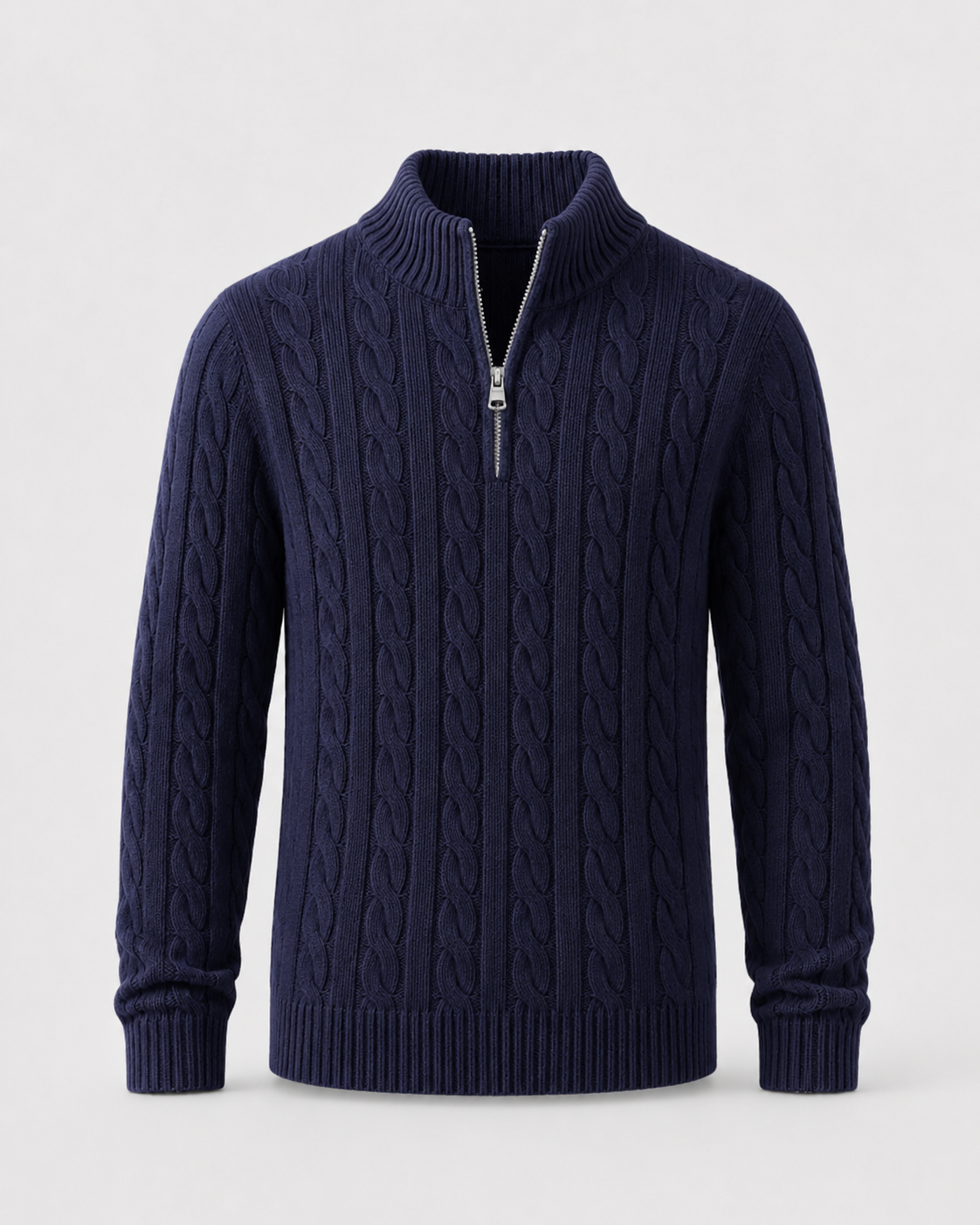 Men’s Cable Knit Quarter-Zip Mock Neck Sweater