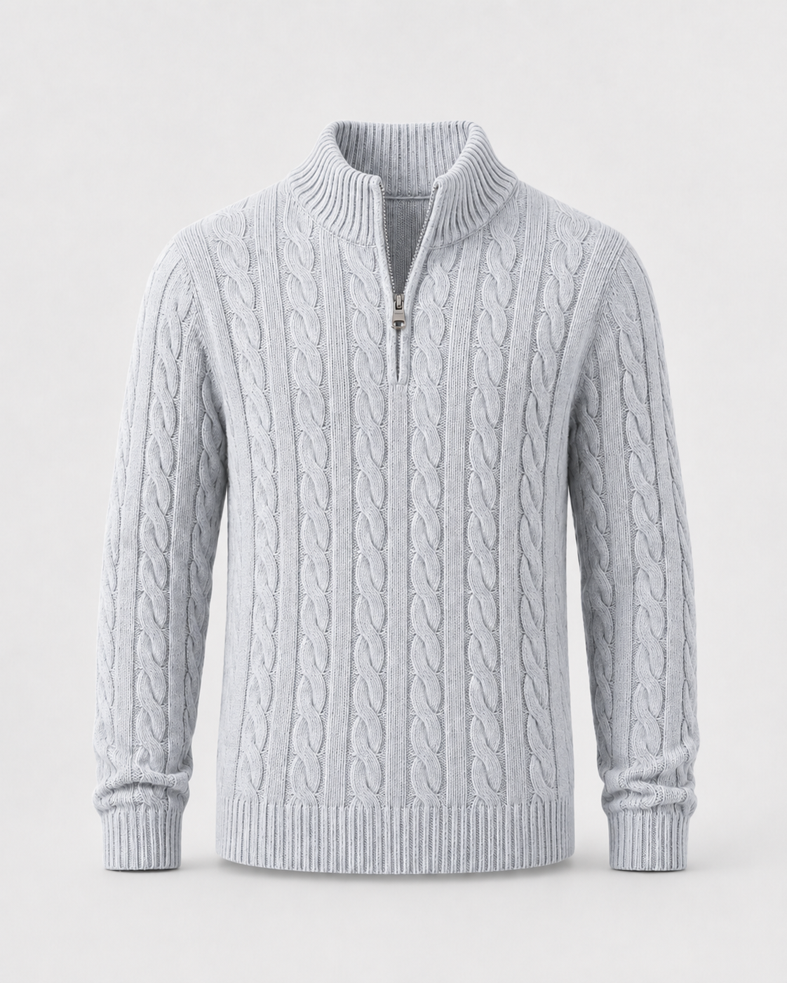 Men’s Cable Knit Quarter-Zip Mock Neck Sweater