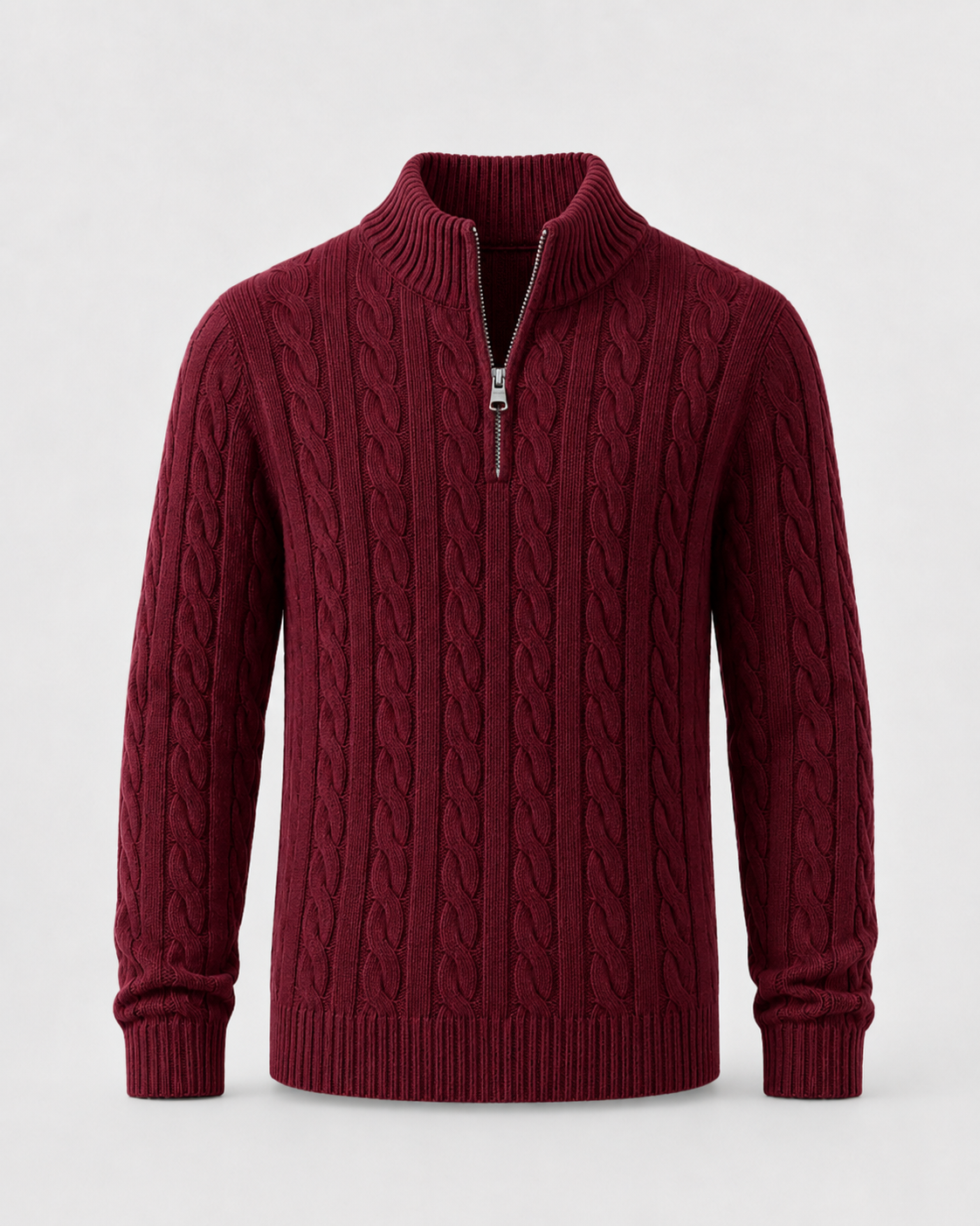 Men’s Cable Knit Quarter-Zip Mock Neck Sweater