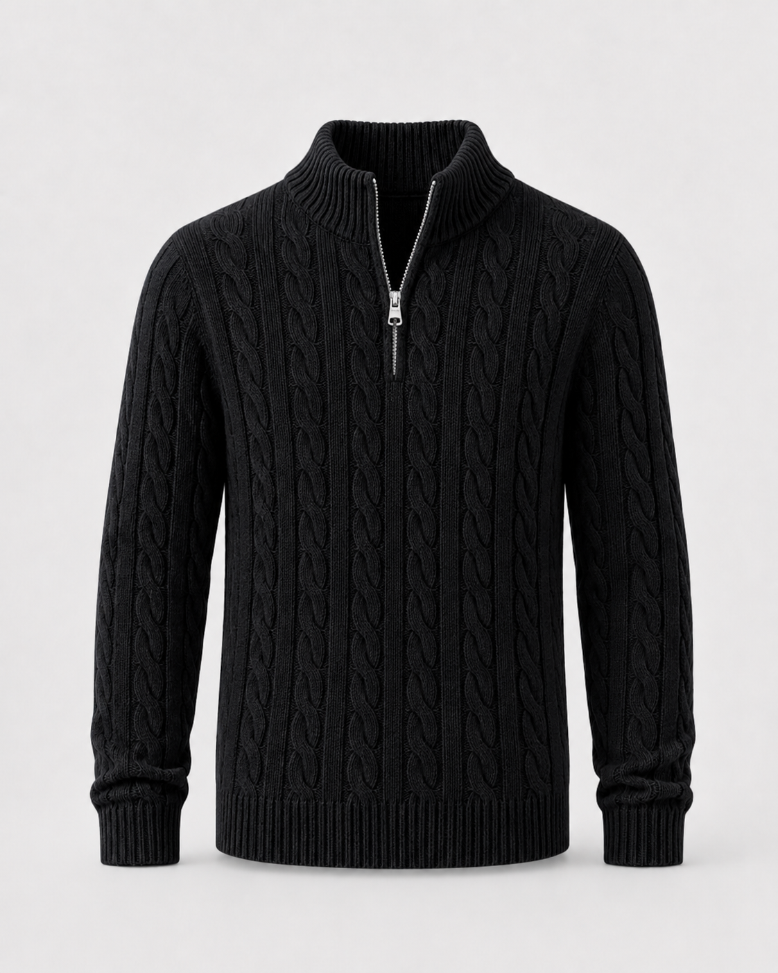 Men’s Cable Knit Quarter-Zip Mock Neck Sweater