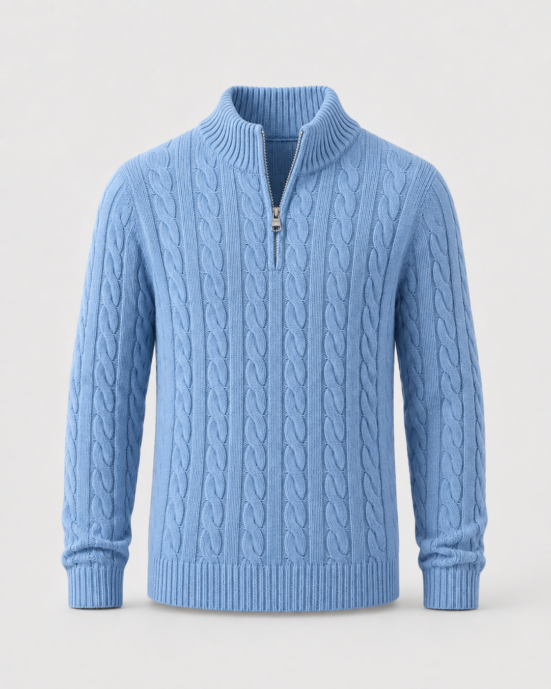 Men’s Cable Knit Quarter-Zip Mock Neck Sweater
