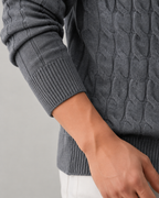 Men’s Cable Knit Zip Cardigan – Stand Collar Regular Fit