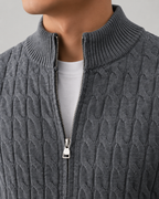 Men’s Cable Knit Zip Cardigan – Stand Collar Regular Fit