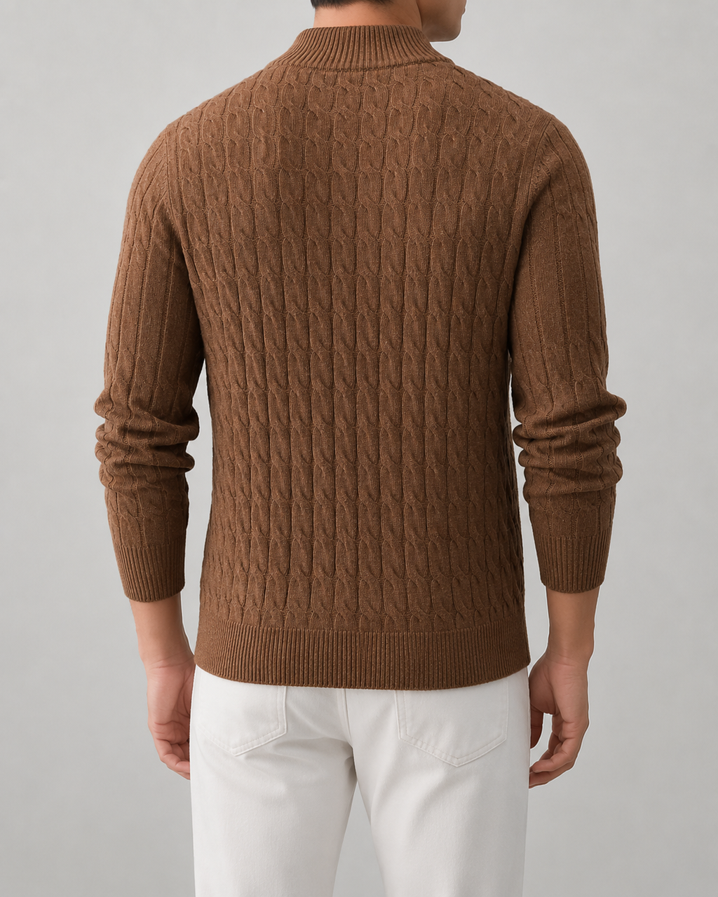Men’s Cable Knit Zip Cardigan – Stand Collar Regular Fit