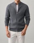 Men’s Cable Knit Zip Cardigan – Stand Collar Regular Fit
