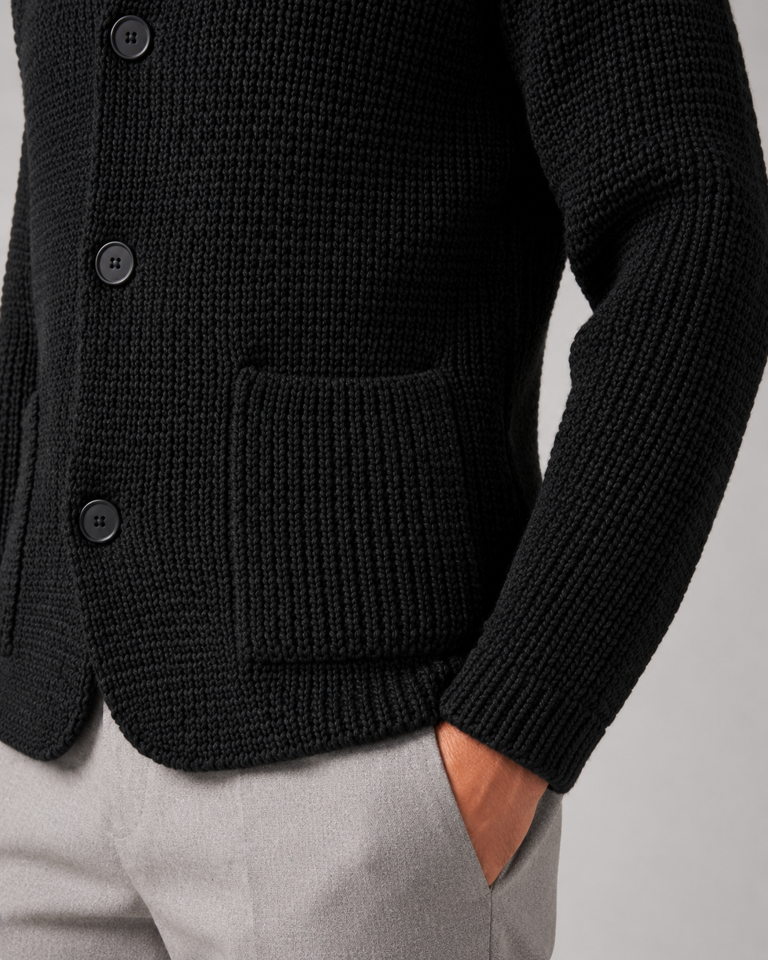 Men’s Chunky Knit Cardigan with Stand Collar