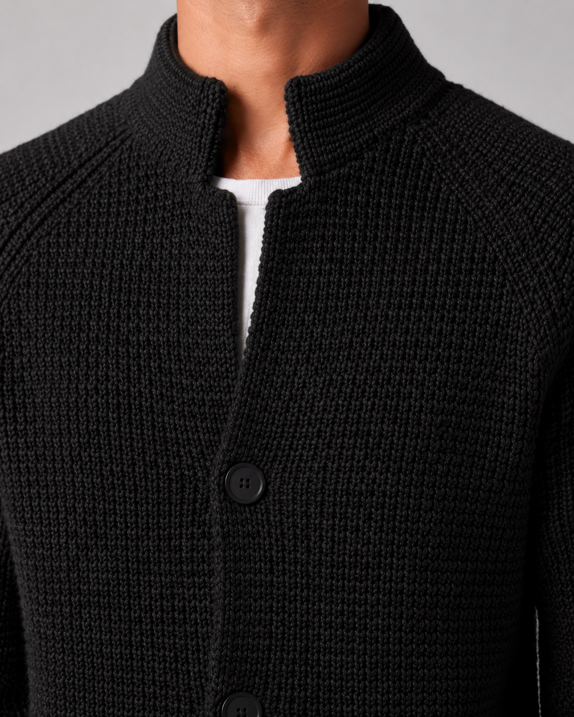 Men’s Chunky Knit Cardigan with Stand Collar