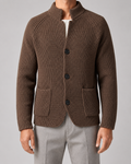 Men’s Chunky Knit Cardigan with Stand Collar