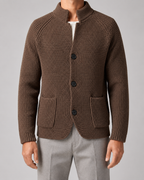 Men’s Chunky Knit Cardigan with Stand Collar