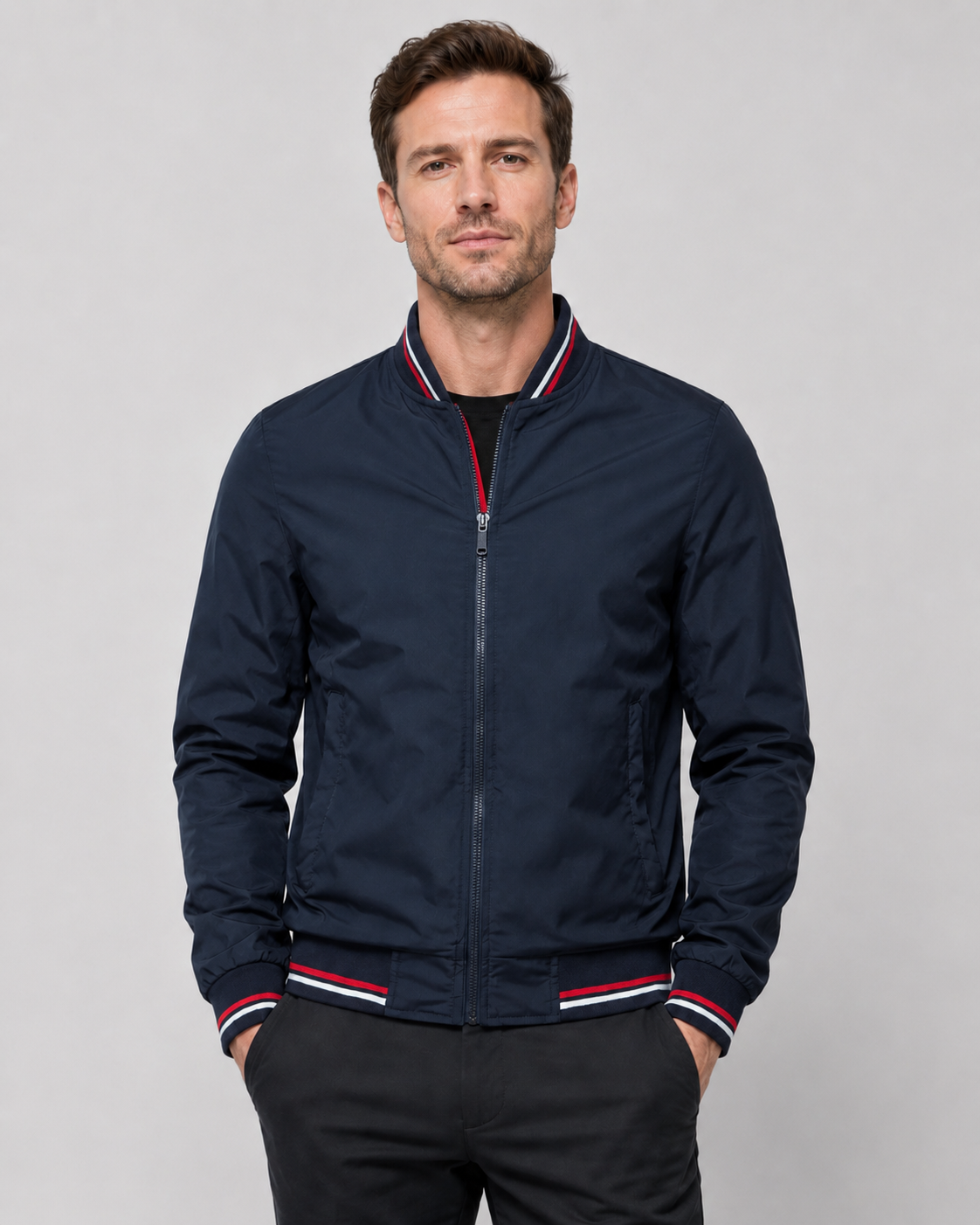 Men’s Classic Bomber Jacket with Ribbed Trim
