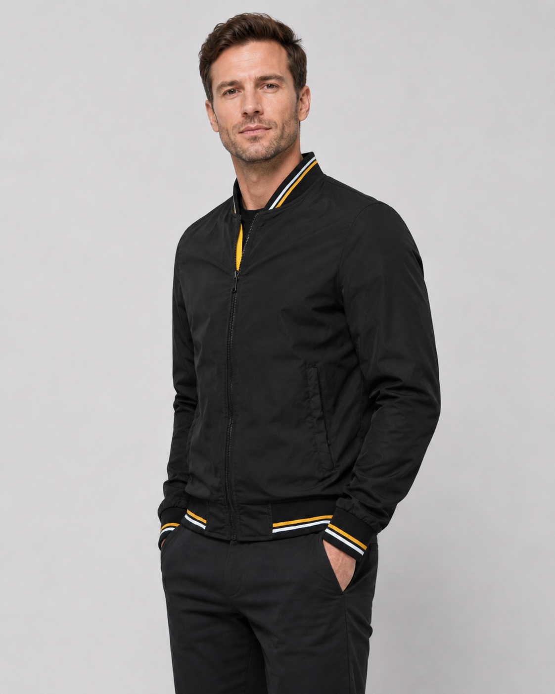 Men’s Classic Bomber Jacket with Ribbed Trim