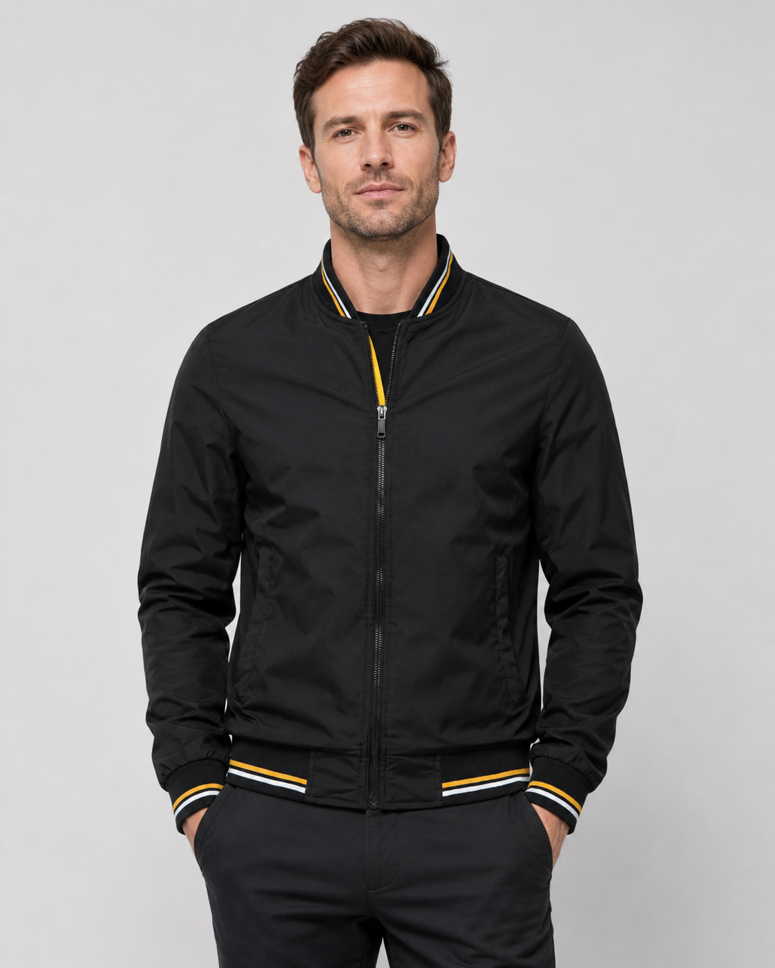 Men’s Classic Bomber Jacket with Ribbed Trim