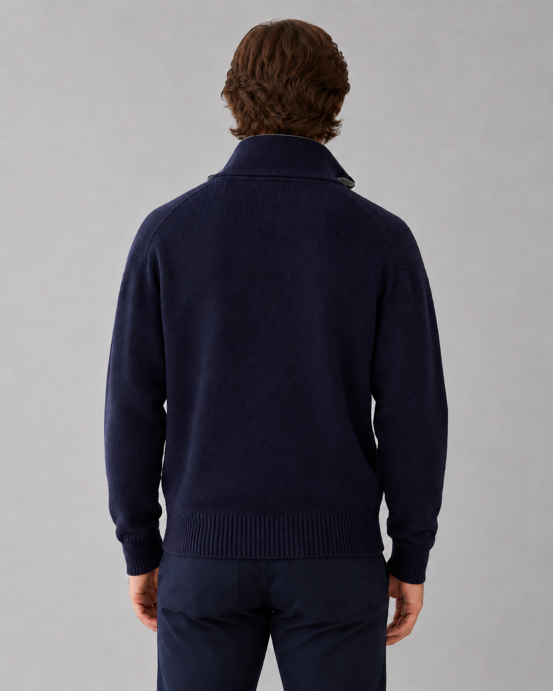 Men’s Full Zip Knit Cardigan – Stand Collar Sweater