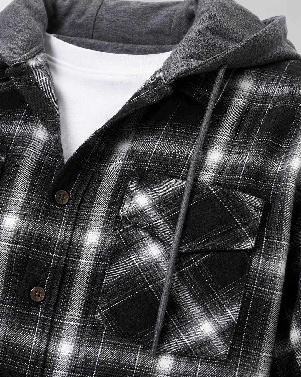 Men’s Hooded Check Overshirt – Relaxed Button-Up Layer