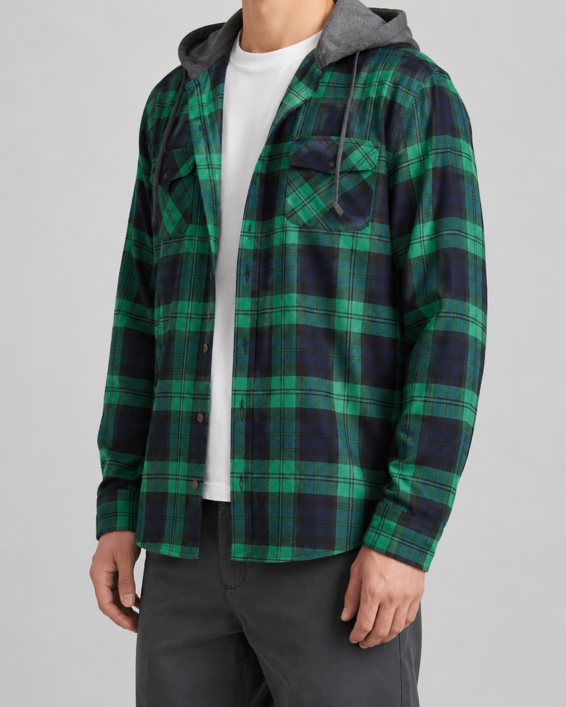 Men’s Hooded Check Overshirt – Relaxed Button-Up Layer