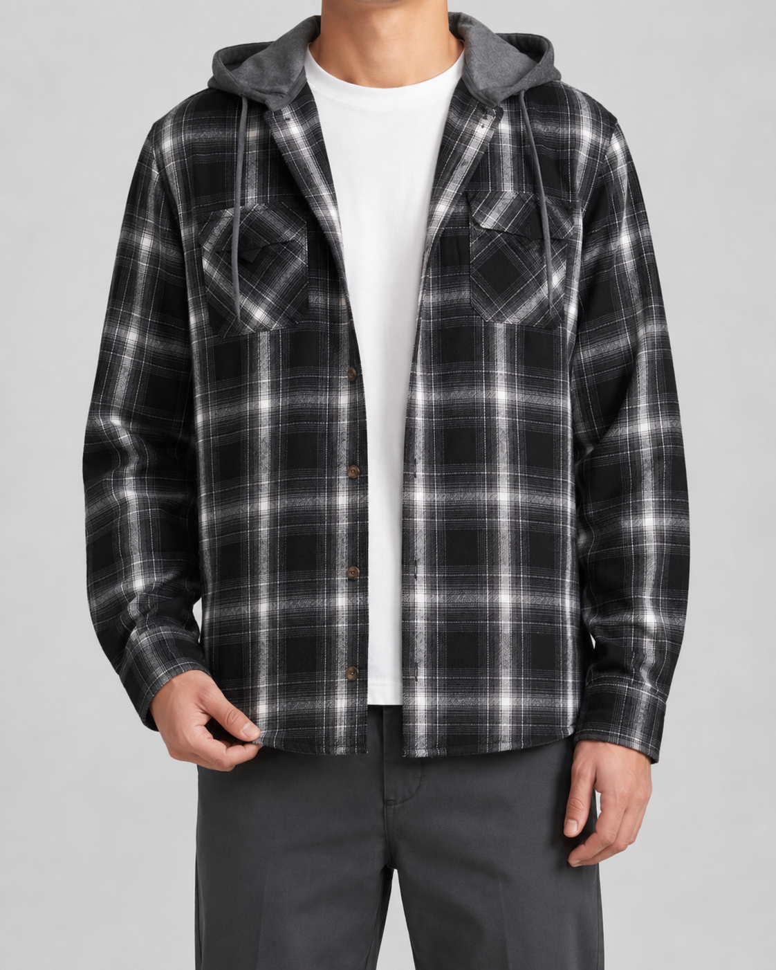Men’s Hooded Check Overshirt – Relaxed Button-Up Layer