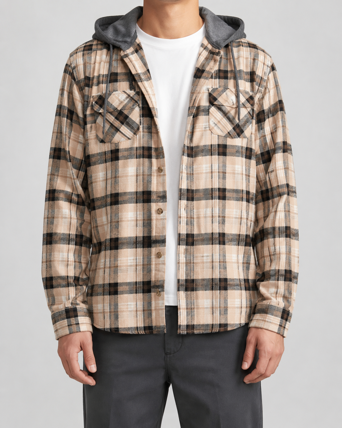 Men’s Hooded Check Overshirt – Relaxed Button-Up Layer