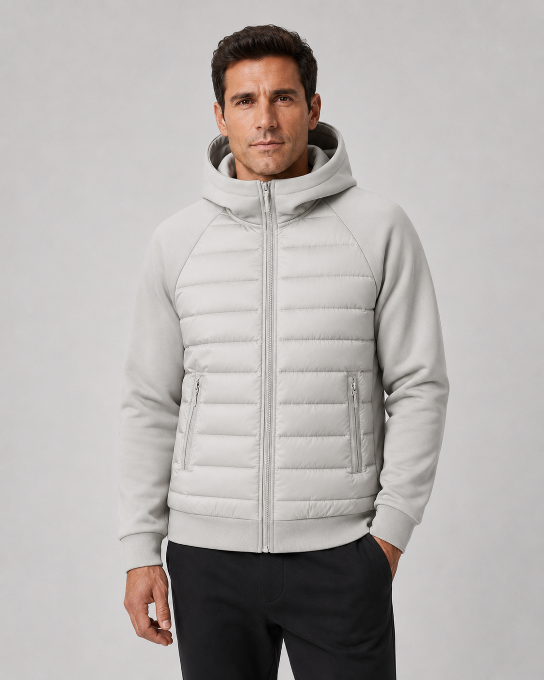Men’s Hybrid Hooded Jacket – Quilted Padded Zip Design