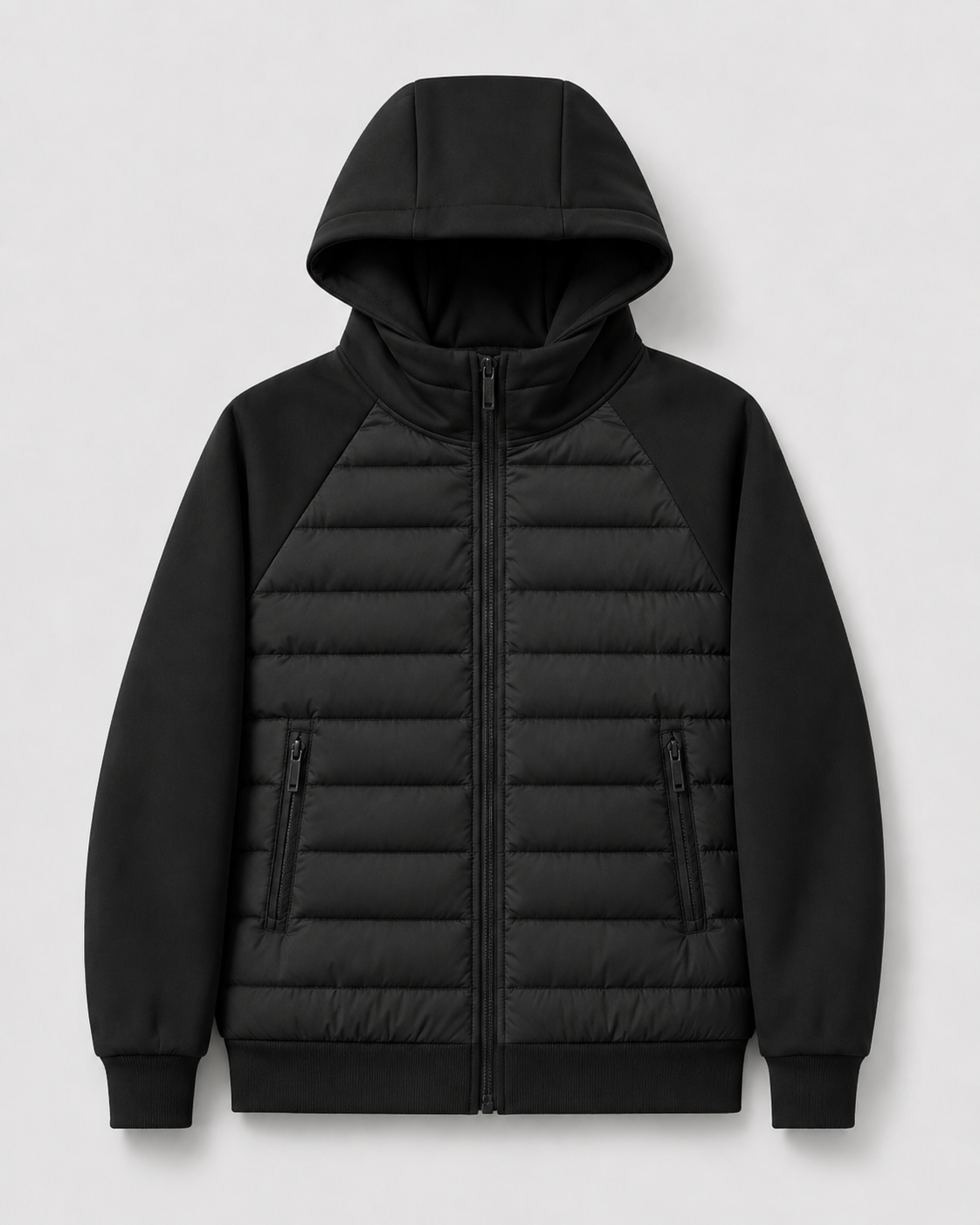Men’s Hybrid Hooded Jacket – Quilted Padded Zip Design