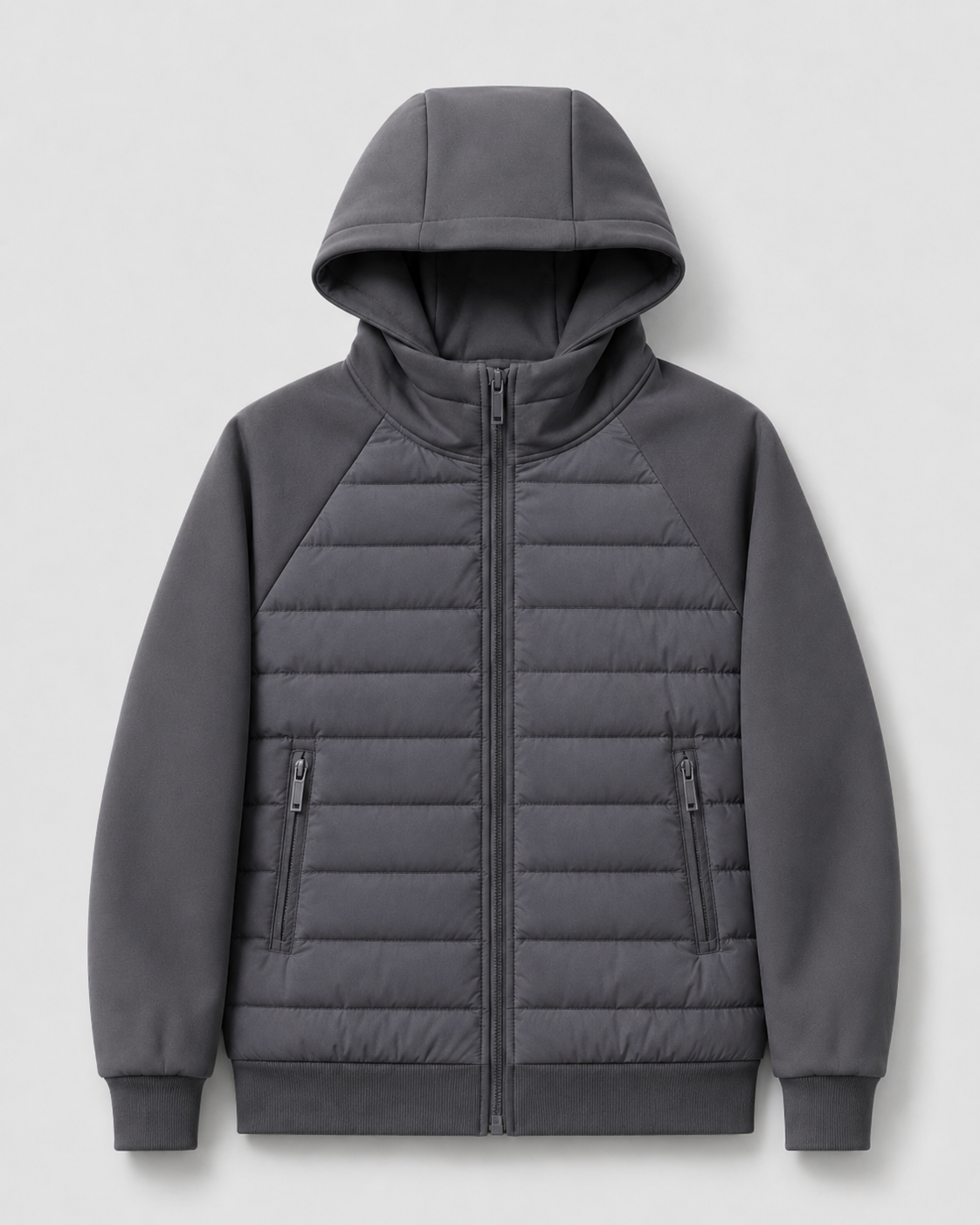 Men’s Hybrid Hooded Jacket – Quilted Padded Zip Design