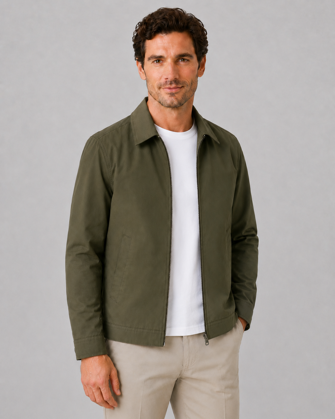 Men’s Lightweight Harrington Jacket with Check Lining