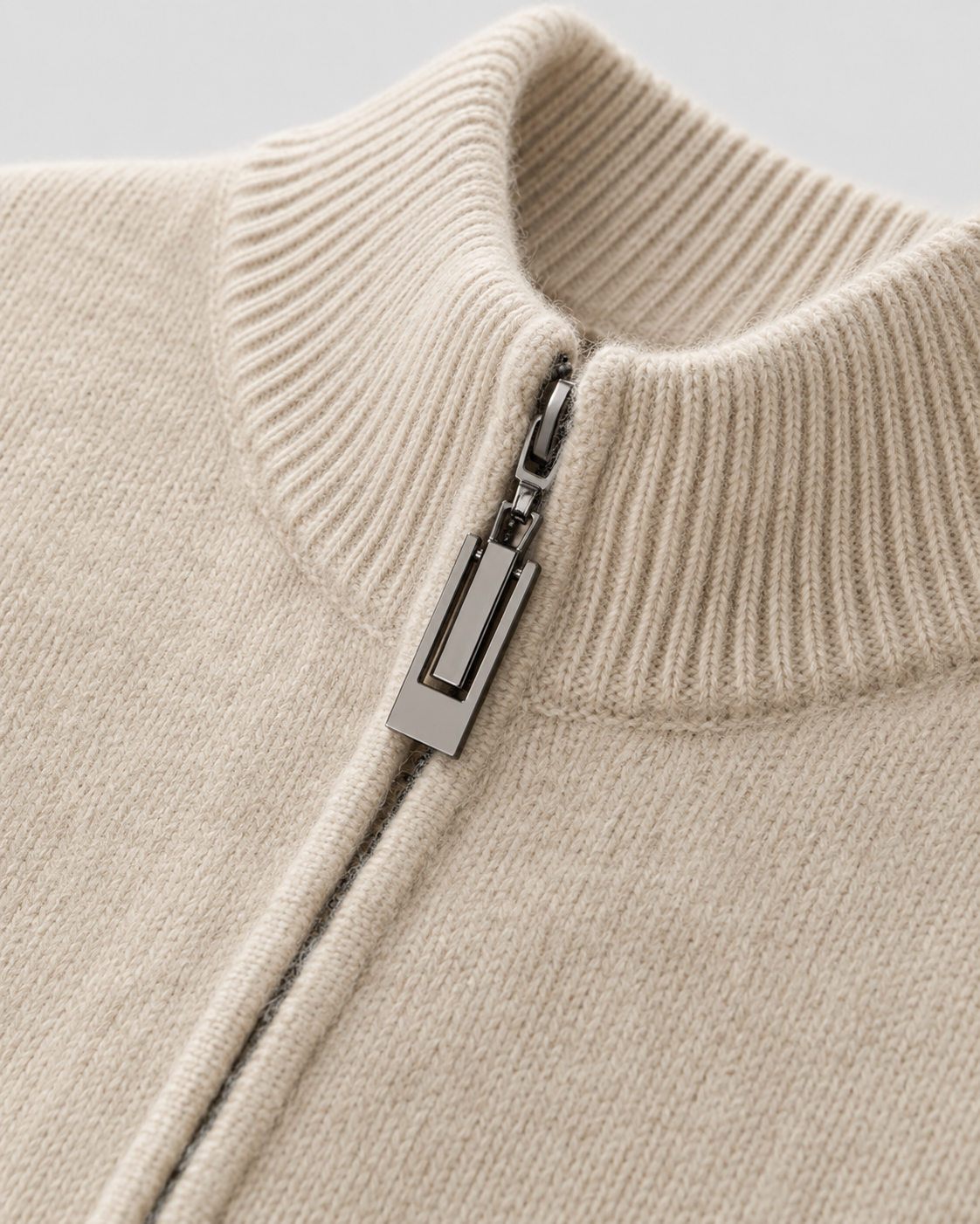 Men’s Merino Wool Zip-Up Cardigan – Stand Collar Knit