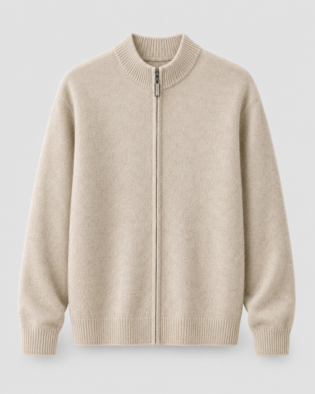Men’s Merino Wool Zip-Up Cardigan – Stand Collar Knit