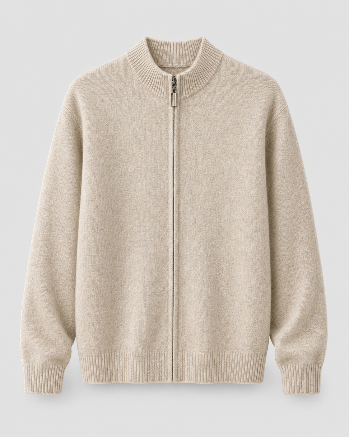 Men’s Merino Wool Zip-Up Cardigan – Stand Collar Knit