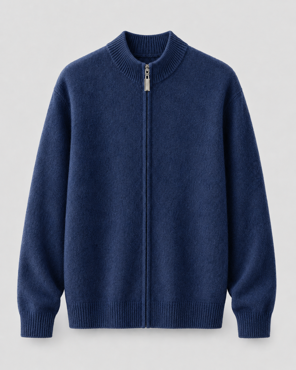 Men’s Merino Wool Zip-Up Cardigan – Stand Collar Knit