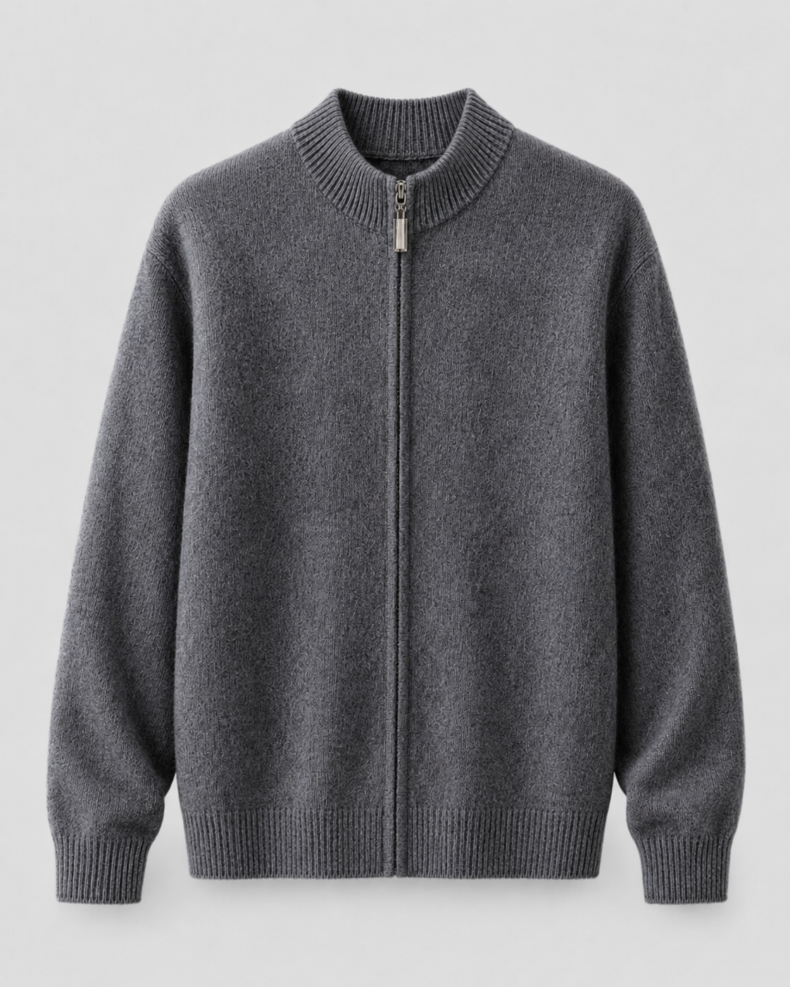 Men’s Merino Wool Zip-Up Cardigan – Stand Collar Knit