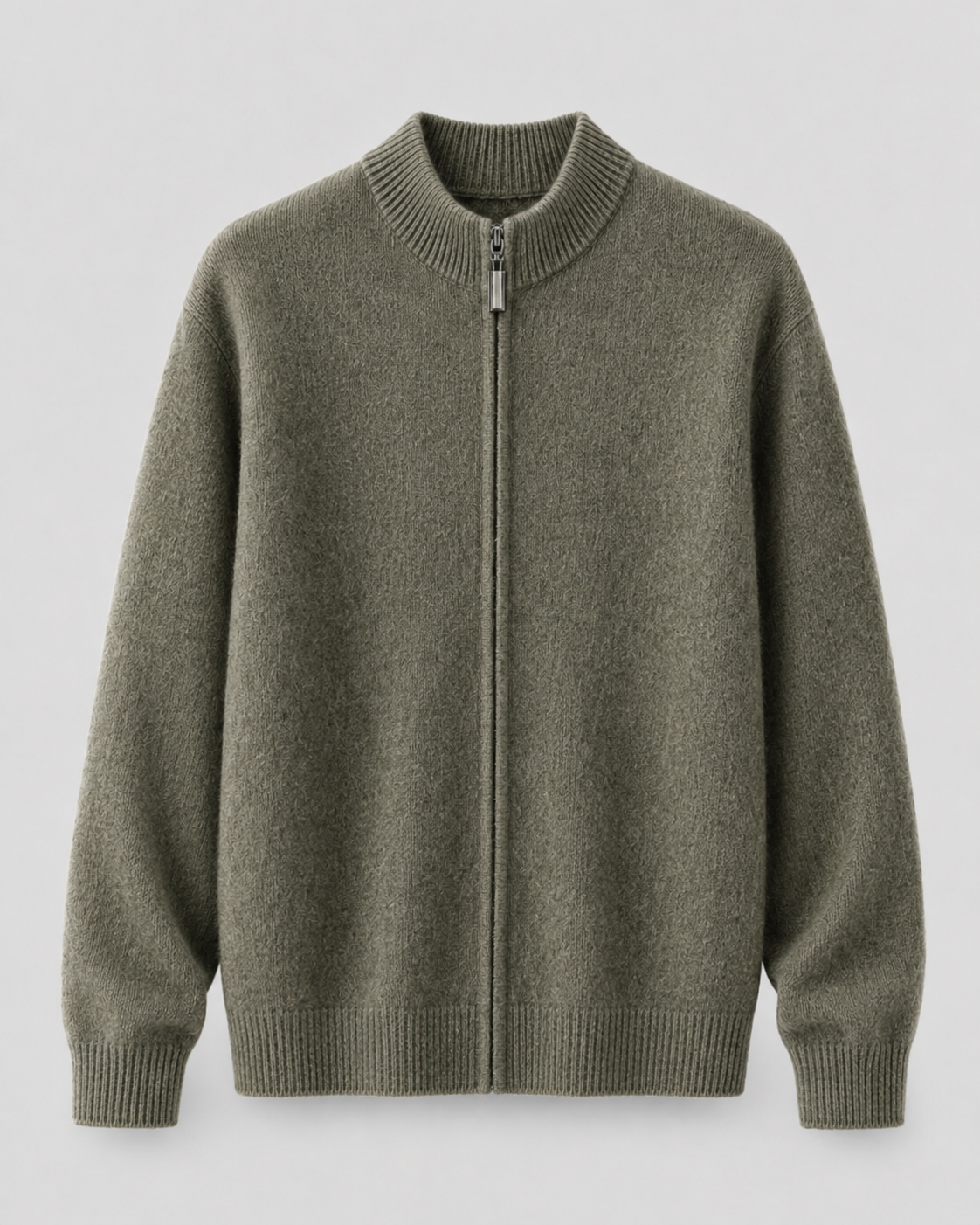 Men’s Merino Wool Zip-Up Cardigan – Stand Collar Knit