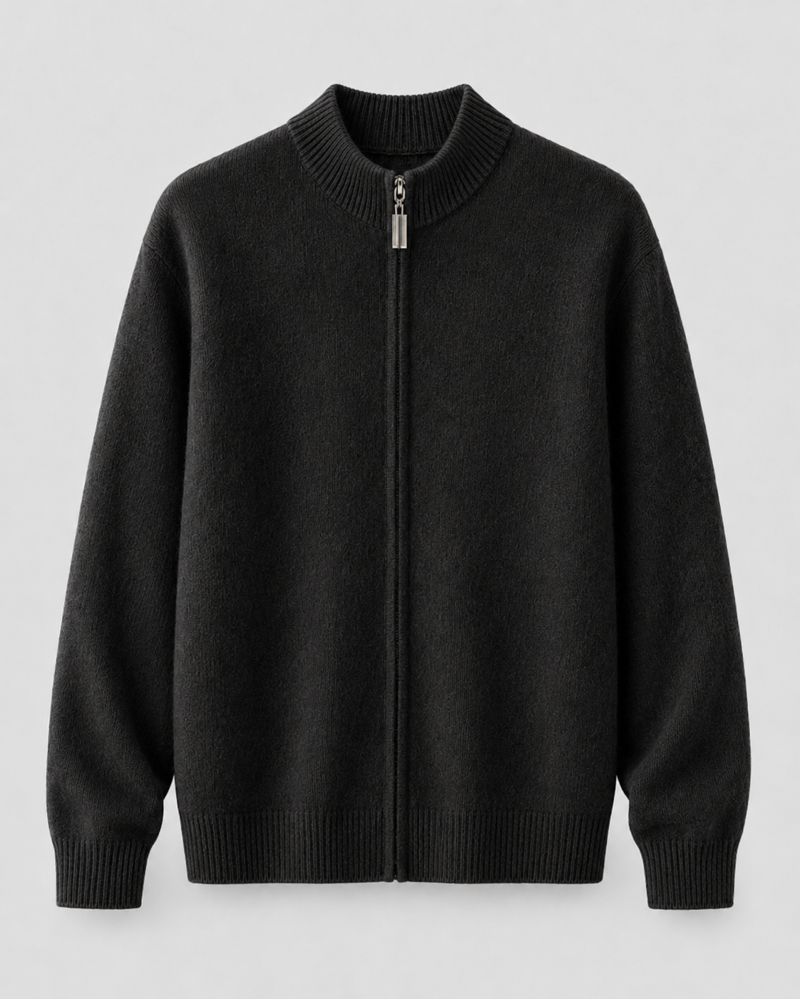 Men’s Merino Wool Zip-Up Cardigan – Stand Collar Knit