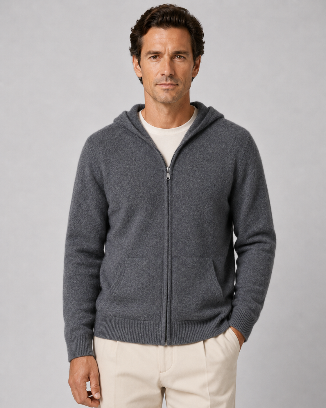 Men’s Merino Wool Zip-Up Hoodie – Lightweight Knit